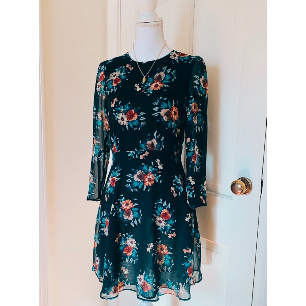 Zara | Black Floral Print Fit & Flare Dress